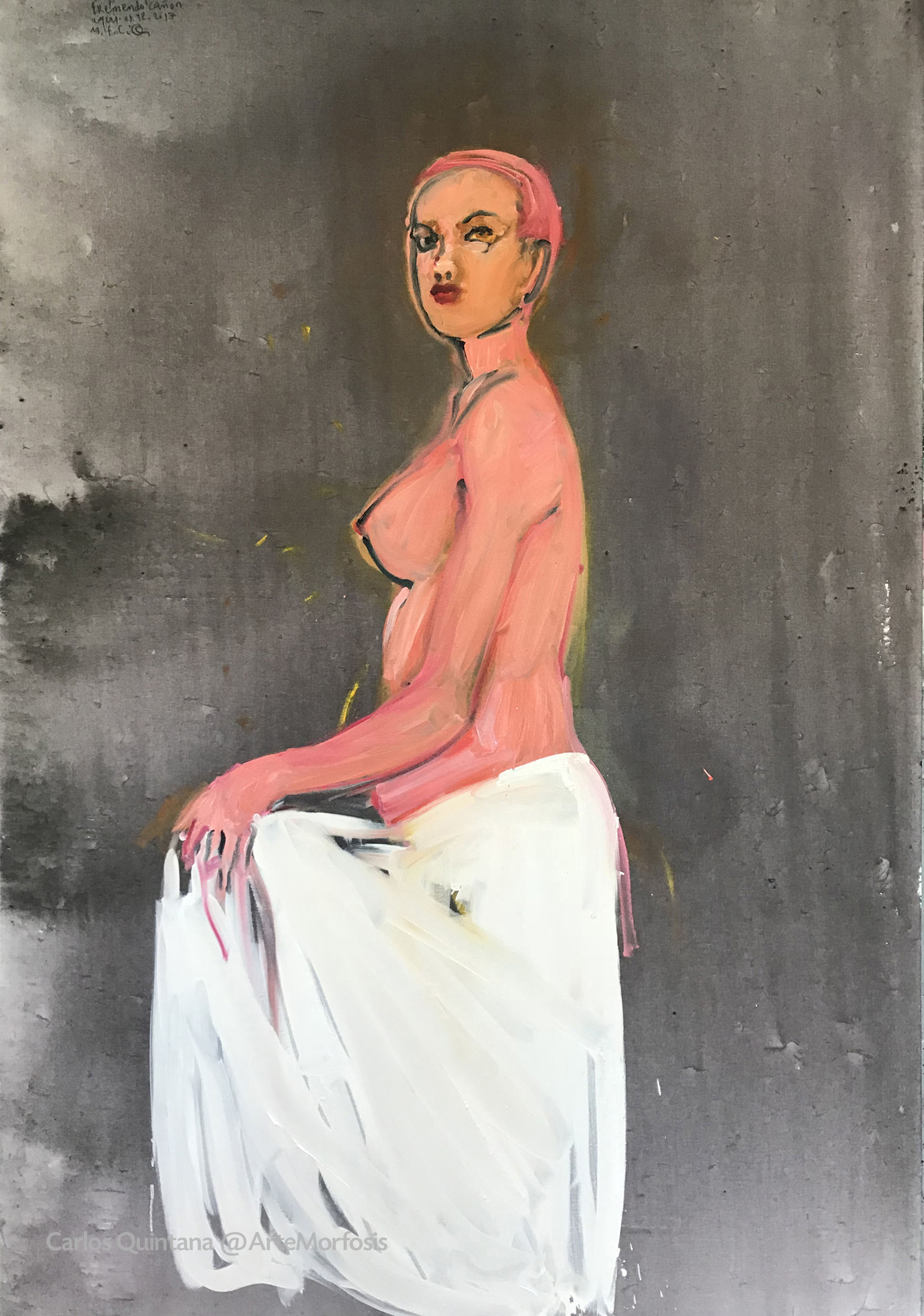 Umwerfende Frau | Lo que tengo es tremendo cañón aquí 2017, Öl, Tinte auf Leinwand | Óleo, tinta sobre tela 183 x 122 cm