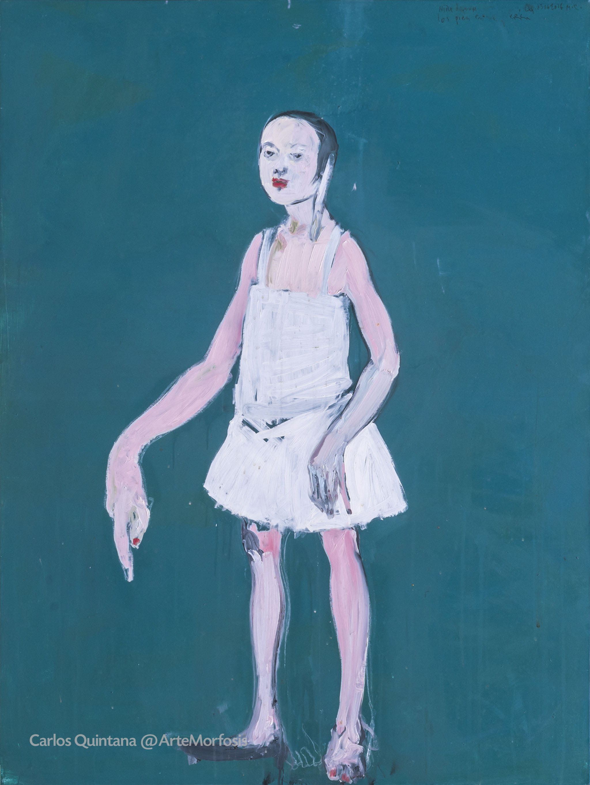 Unförmiges Mädchen mit den Füssen auf dem Boden | Niña deforme con los pies en la tierra 2016, Öl auf Leinwand | Óleo sobre tela 160 x 120 cm