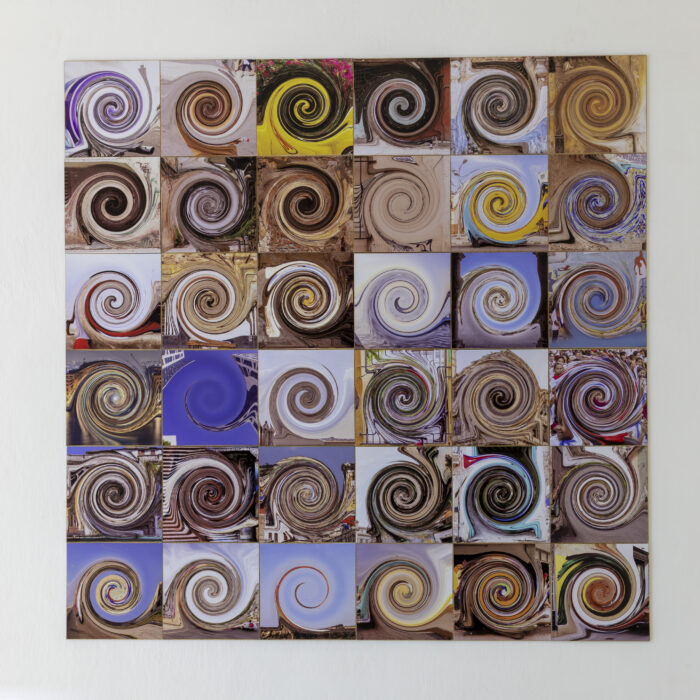 Photographic series from Cuban contemporary art with spiral-distorted images that play with perception and question reality, like fragments of dreams in transformation.